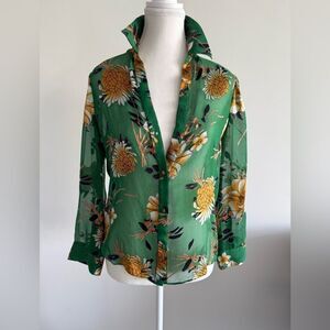 Floral Green Sheer Women's Top